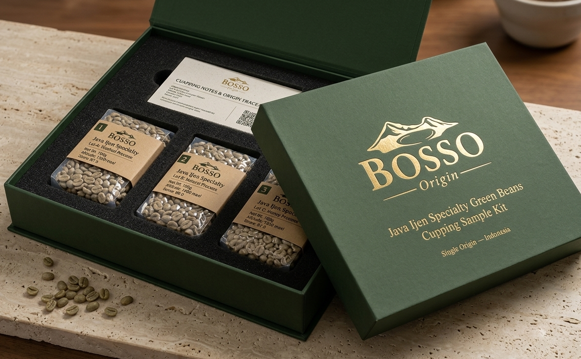 BOSSO Origin sample request packaging